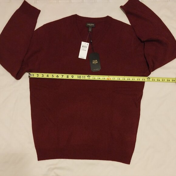NWT Club Room Men's Cashmere V-Neck Sweater Size (L), Color Cabernet - Picture 3 of 6